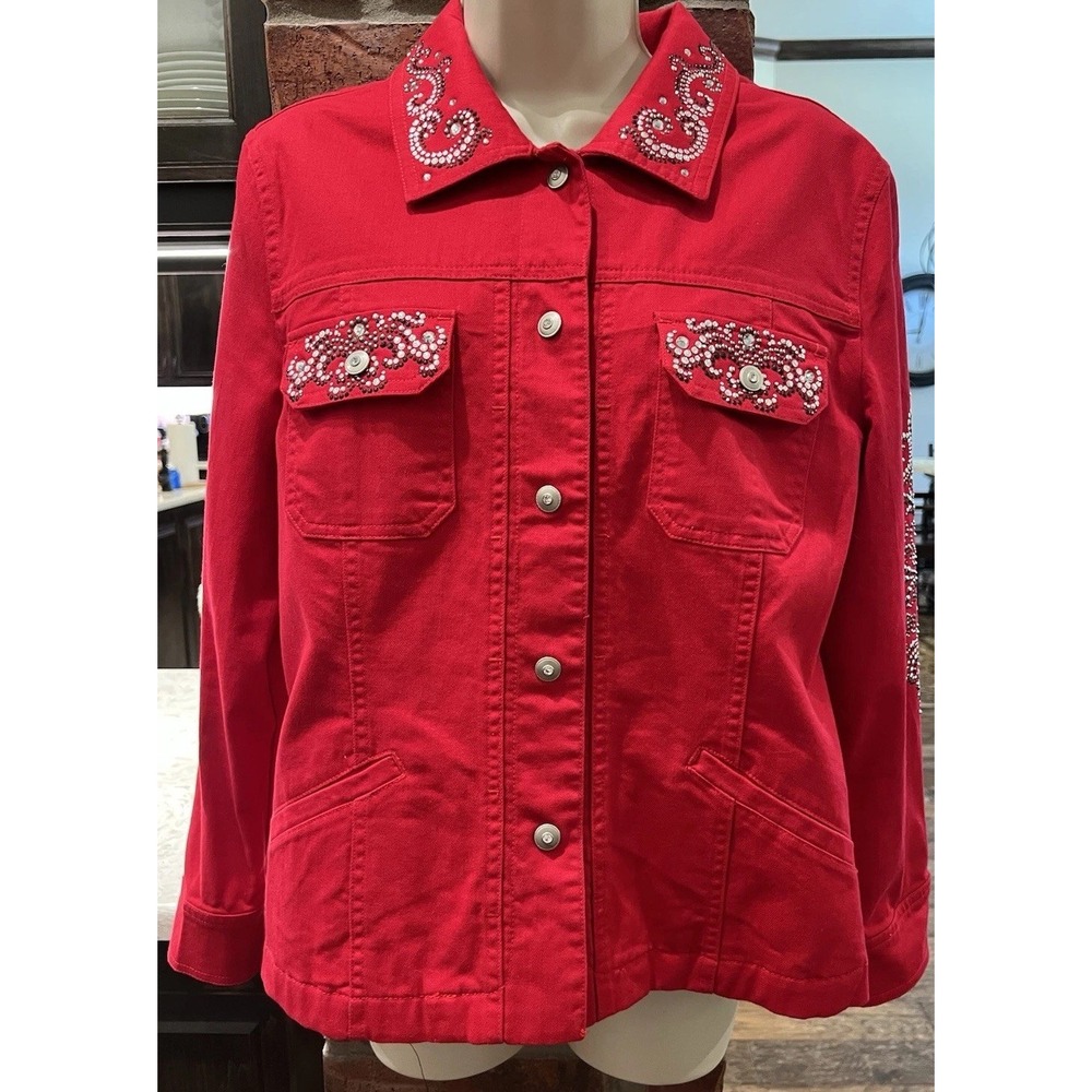 Christine Alexander Red Embellished Rhinestone Denim Jacket S Rodeo Western